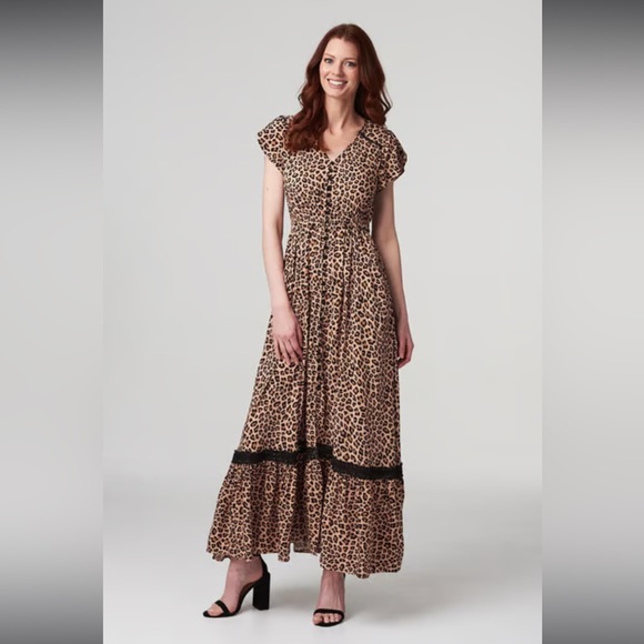 IZABEL LONDON
Multi Beige Leopard Print Maxi Dress | size Small - Picture 1 of 13